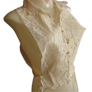 Antique 1900's Vintage Beige Lace Sleeveless Blouse Top W/ Pearl Buttons